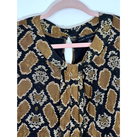 Jane + Delancey Snakeskin Python Brown Black Long Sleeve Sheer Blouse Size XL - Picture 2 of 9
